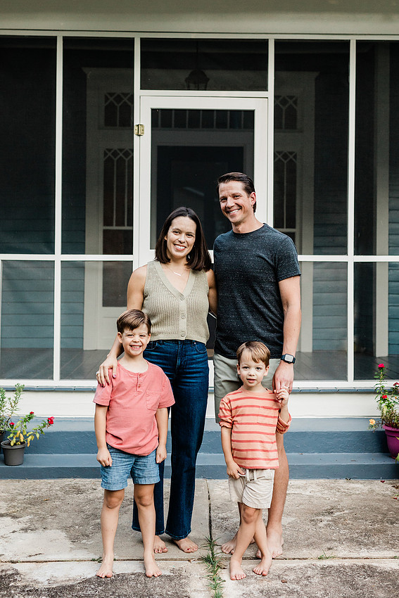 Golden hour family photos on west-facing porch with warm, flattering light for porch photography.