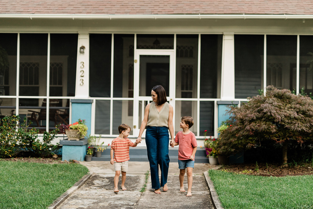 Golden hour family photos on west-facing porch with warm, flattering light for porch photography.