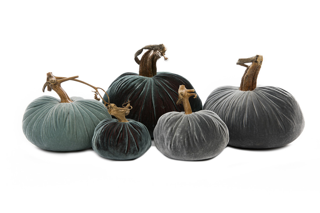 Styled product photo of artisan velvet pumpkins for Etsy shop listing