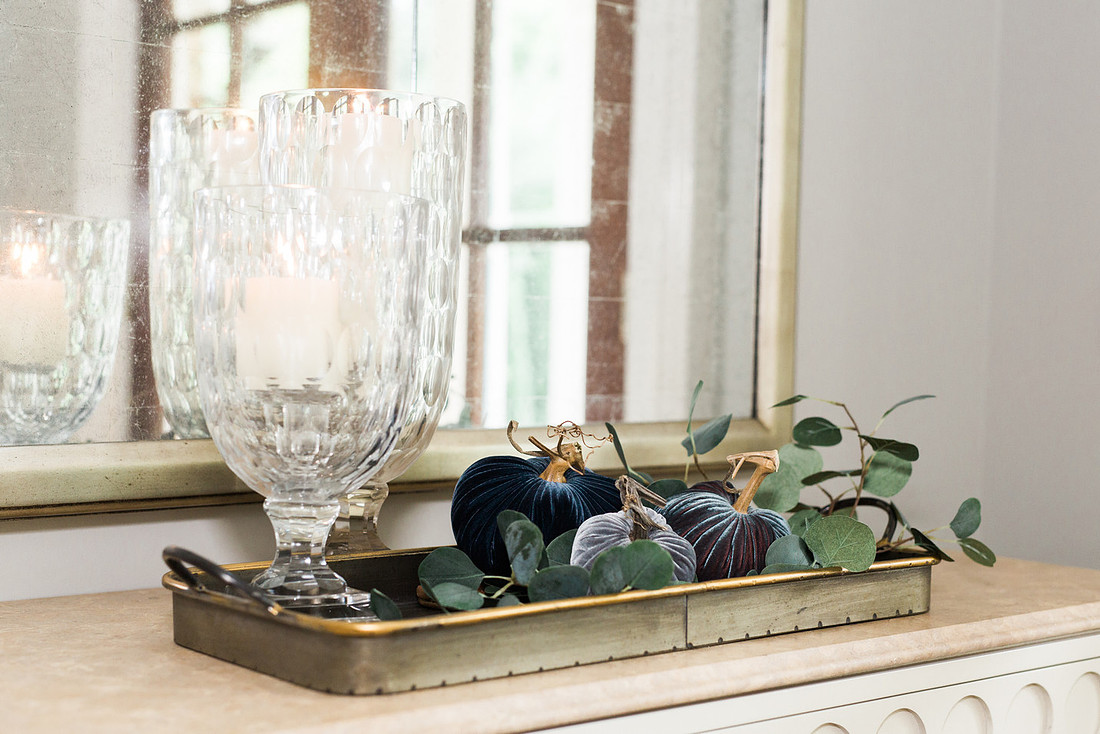Styled product photo of artisan velvet pumpkins for Etsy shop listing