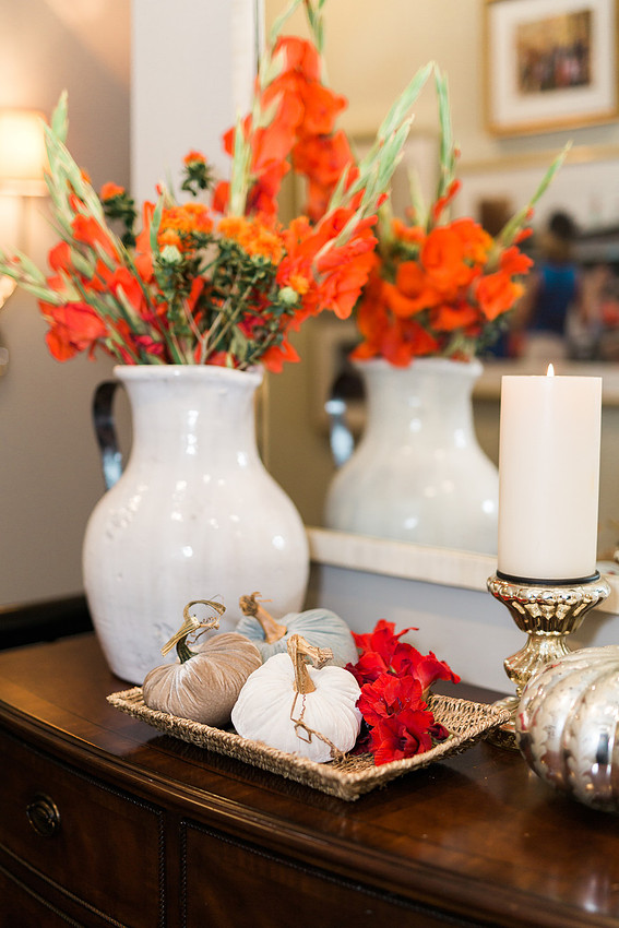 Styled product photo of artisan velvet pumpkins for Etsy shop listing