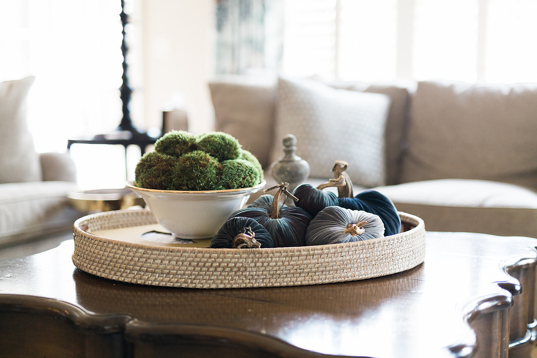 Styled product photo of artisan velvet pumpkins for Etsy shop listing
